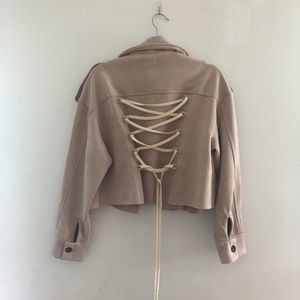 Faux suede tan oversize jacket with back detail